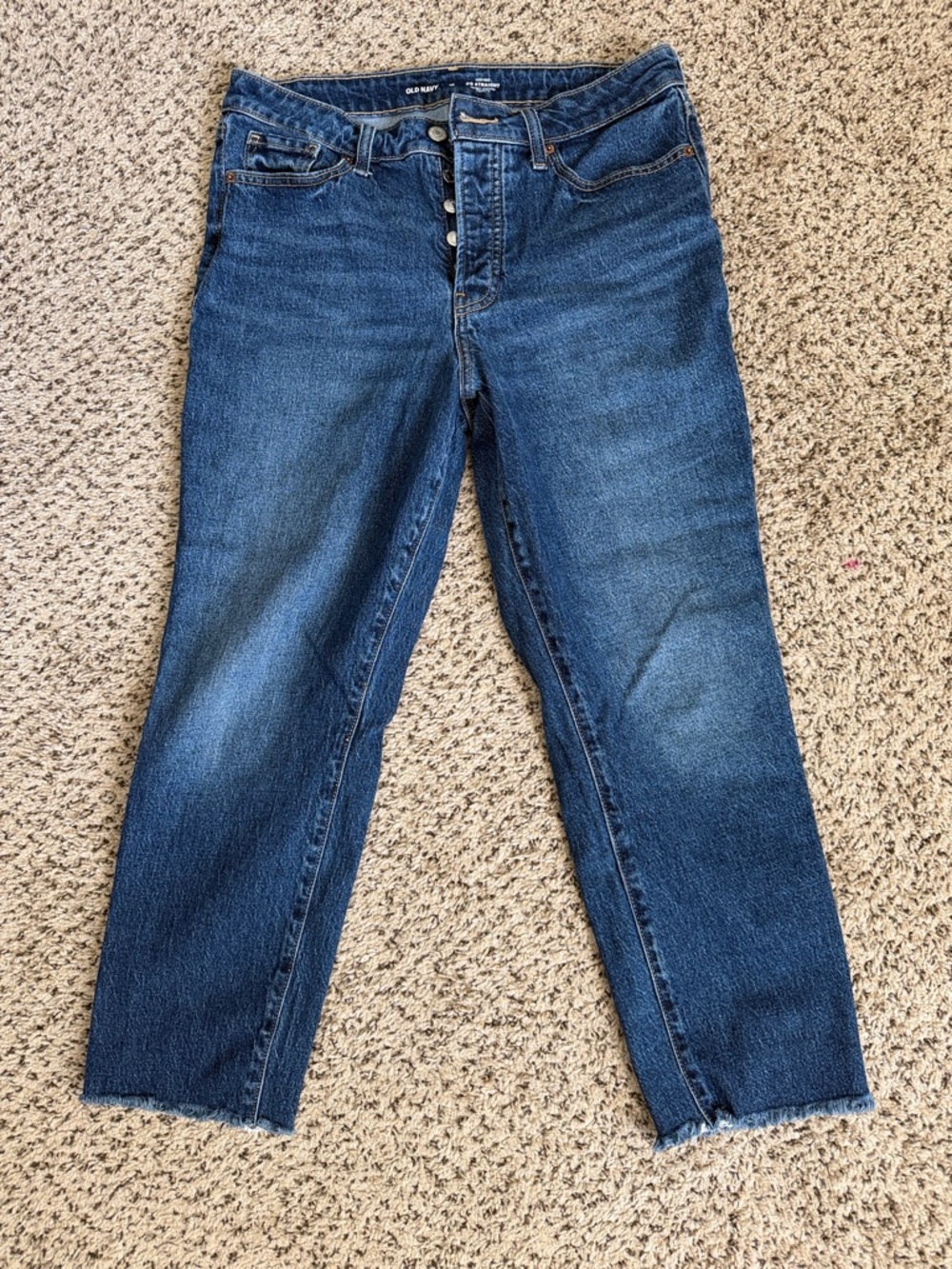 Old Navy high rise O.G. straight let cropped raw edge full button front jeans